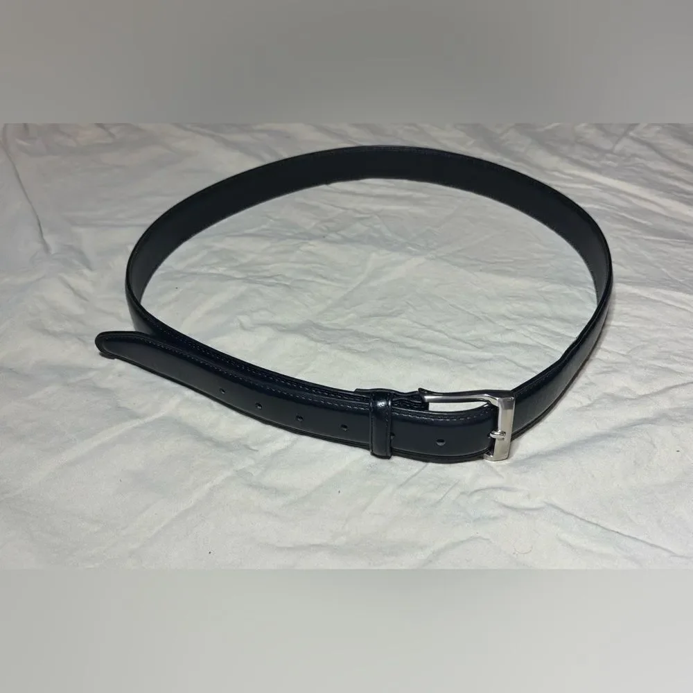 Men’s 44/46 Black Bonded Leather Silver Tone Buckle Belt Size 52” EPC